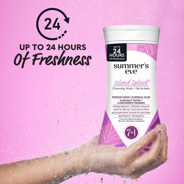 Summer's Eve Island Splash Feminine Cleansing Wash, Daily Intimate Wash, Removes Odor, pH Balanced, Gentle for Sensitive Skin, 9 Ounce (Pack of 6)