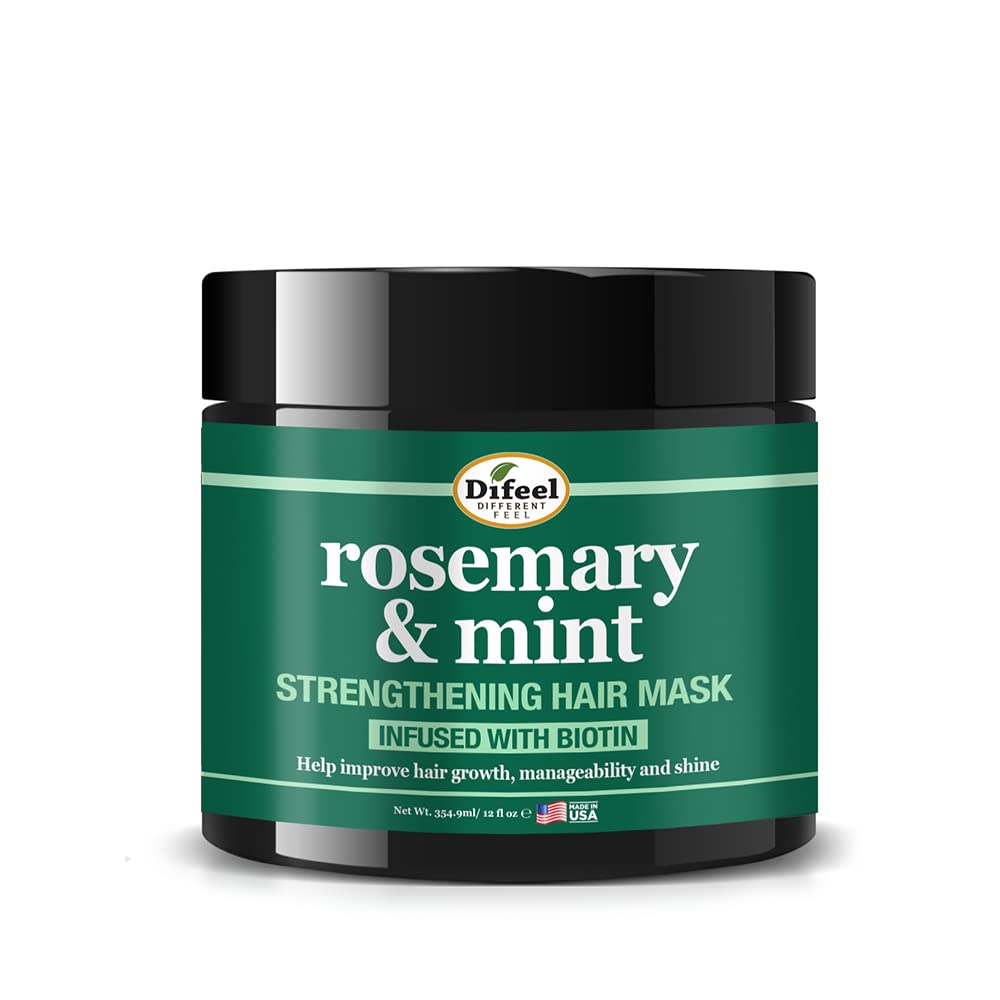 Difeel Rosemary and Mint Strengthening Hair growth Mask with Natural Rosemary Oil and Biotin 12 oz.