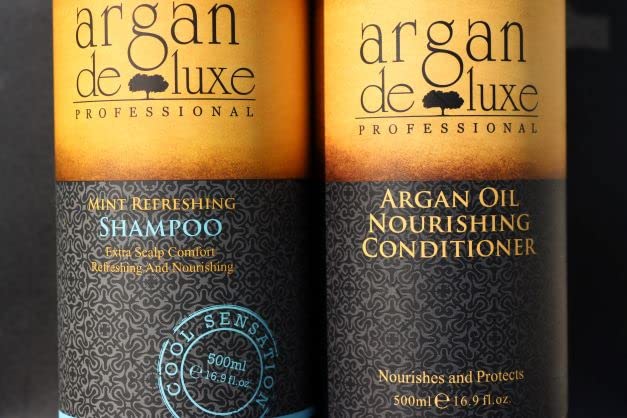 Argan De Luxe 100% Pure Organic Moroccan Argan Oil Nourishing MINT Shampoo & Conditioner 500ml (Shampoo+Conditioner 500ml) by Argan Deluxe