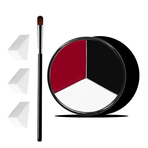 VPCRT6 White Black Red Halloween Face Body Paint with 3PCS Sponge and 1PC Brush, for Baseball, Softball Sports(Eye Black) & Halloween (Joker, Clown)