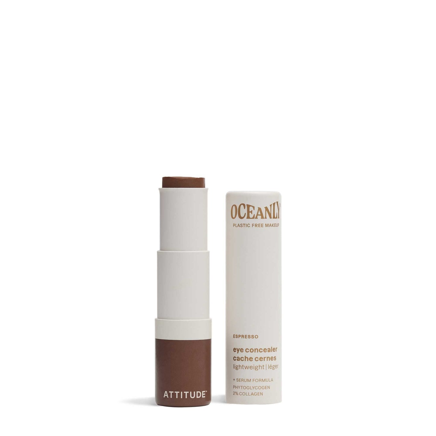 ATTITUDE Oceanly Light Coverage Under Eye Concealer Stick, Titanium Dioxide-Free, EWG Verified, Plastic-Free, Vegan & Cruelty-free Makeup, Espresso