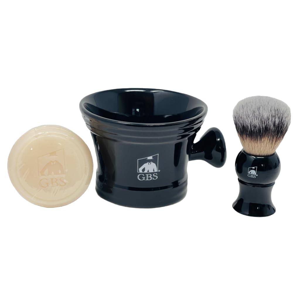 G.B.S Black Luxury Shaving Kit - Wood Straight Razor, Mug, Natural Soap, Brush, Alum block, Strop and Paste Grooming Kit, Black Beauty and Personal Care G.B.S