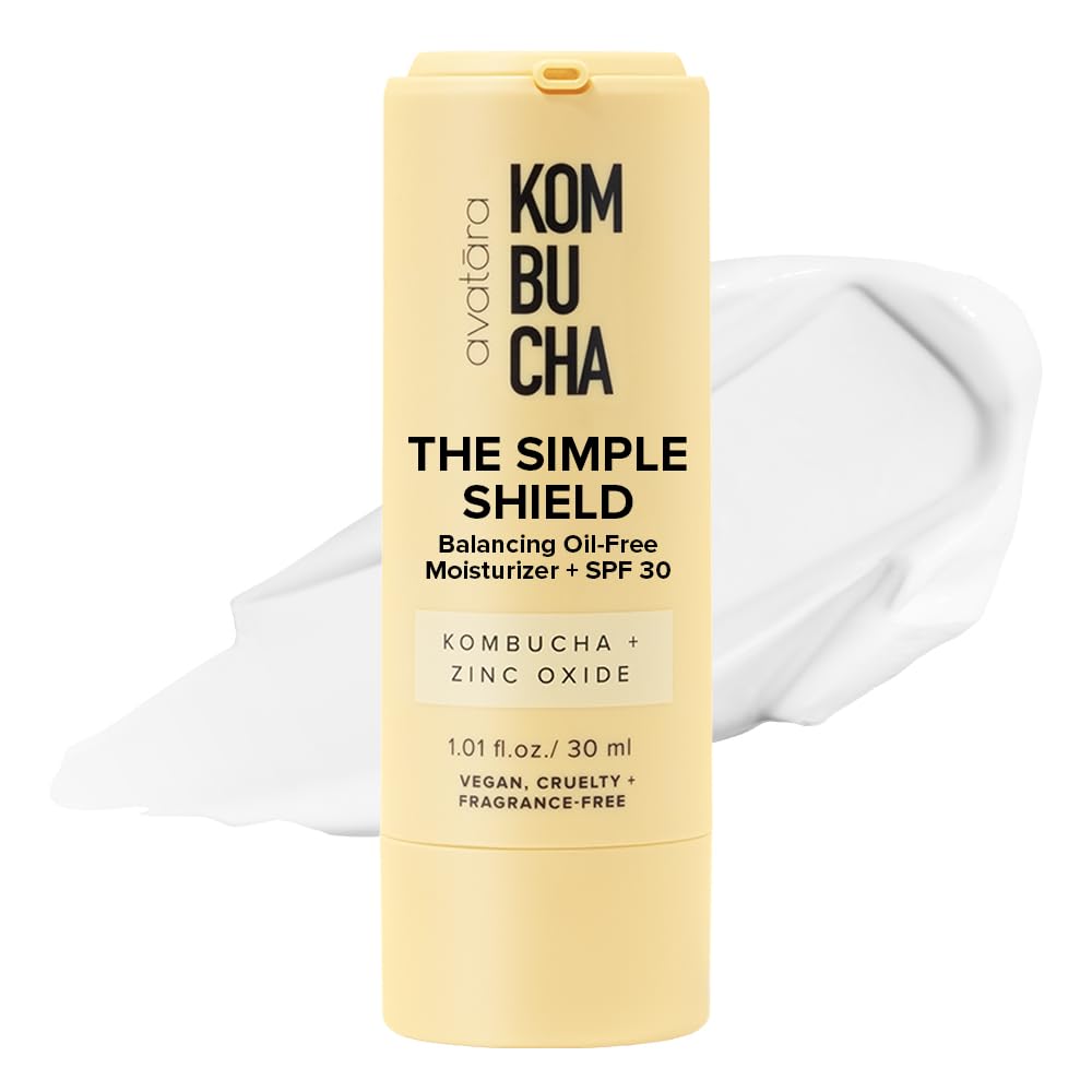 Avatara Kombucha The Simple Shield Face Sunscreen SPF – Zinc Oxide Mineral Moisturizer with BHA & Hyaluronic Acid, Teen Skincare, 1.01 fl oz