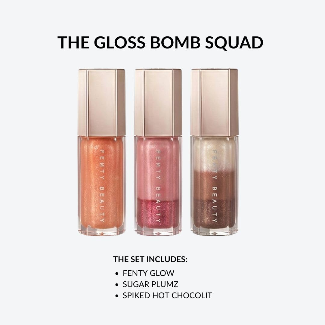 FENTY BEAUTY Glossy Posse VIII 3-Piece Lip Luminizer Set | Shades Fenty Glow Fantasy, Sugar Plumz, Spiked Hot Chocolit | 3 x 0.3 Fl Oz