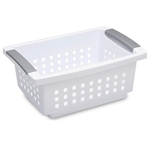 Sterilite Small Plastic Stacking Storage Basket Container Totes w/Comfort Grip Handles and Flip Down Rails for Household Organization, 8 Pack, White