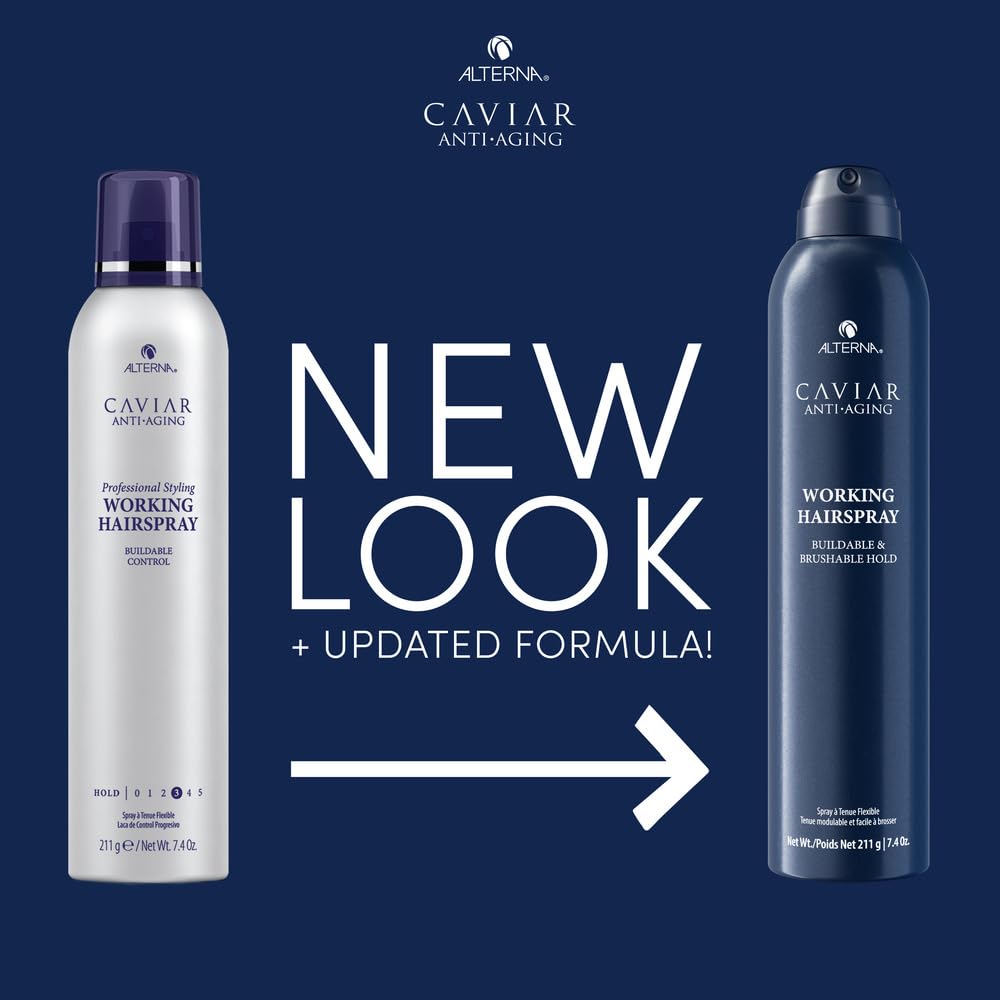 Alterna Caviar Anti-Aging Professional Styling Working Hair Spray | Ultra-dry, Brushable | Helps Control Frizz & Adds Shine | Sulfate Free | Nutmeg