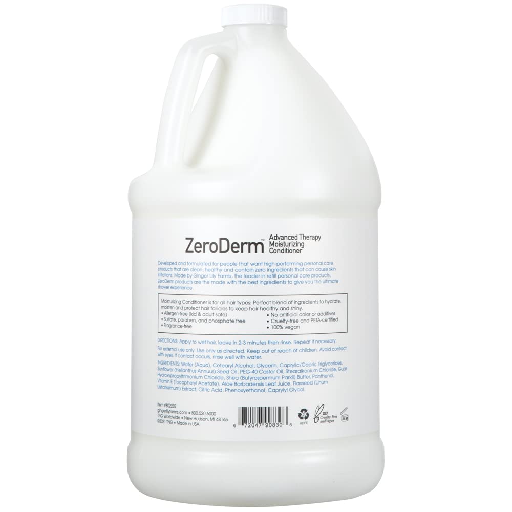 Ginger Lily Farms Botanicals ZeroDerm Advanced Therapy Moisturizing Conditioner for All Hair Types, 100% Vegan, Cruelty and Fragrance Free, 1 Gallon