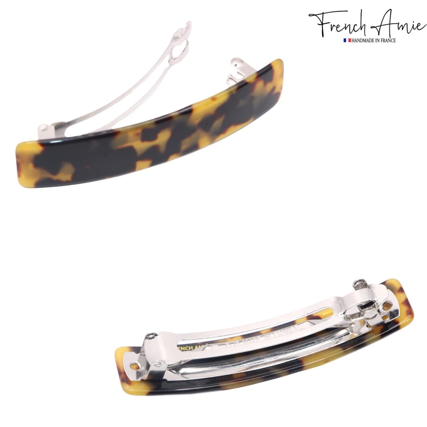 French Amie Oblong Handmade 3.5" Celluloid No Slip Hair Clip Barrette for Women, Made in France (Tokyo Shell)