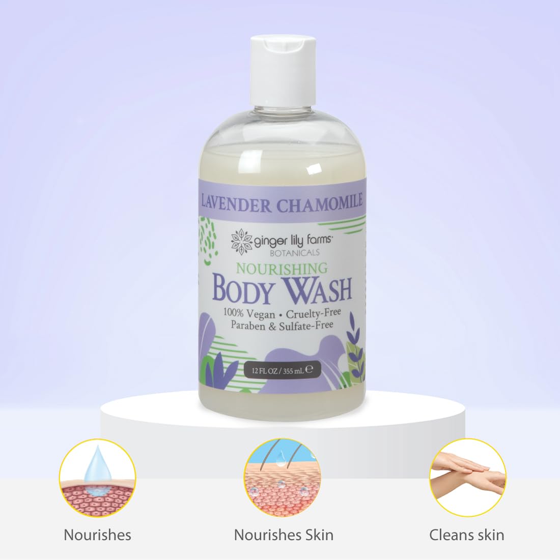 Ginger Lily Farms Botanicals Nourishing Body Wash, 100% Vegan & Cruelty-Free, Lavender Chamomile Scent, 12 Fl Oz