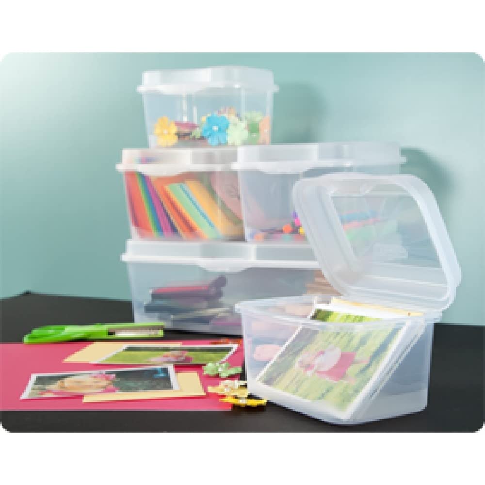 Sterilite FlipTop, Stackable Small Storage Bin with Hinging Lid, Plastic Container to Organize Desk at Home, Classroom, Office, Clear, 1-Pack