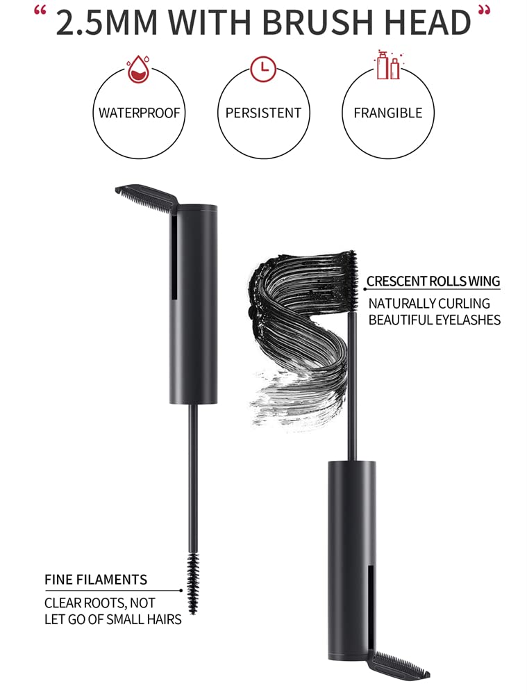 2 in 1 Waterproof Mascara, Tiny Brush for Fine Short Eyelash, Natural Lengthening And Thickening Effect, Extra Long Lash Eyelashes,Voluminous