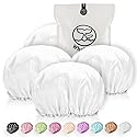 Shower Cap for Women Reusable Extra Large Shower Cap for Men (White 4 Pack Large) Satin Double Layer EVA Waterproof Long Hair Cap