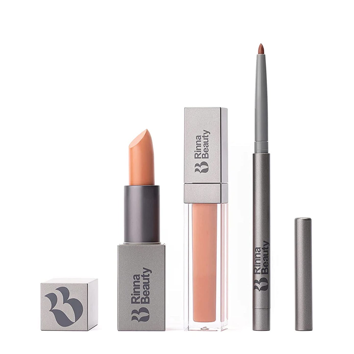 Rinna Beauty Icon Lip Kit - No Apologies - All-in-one Lip Kit - Includes Lipstick, Lip Gloss, and Lip Liner - NUDE CORAL look - Vegan, LONG-LASTING:
