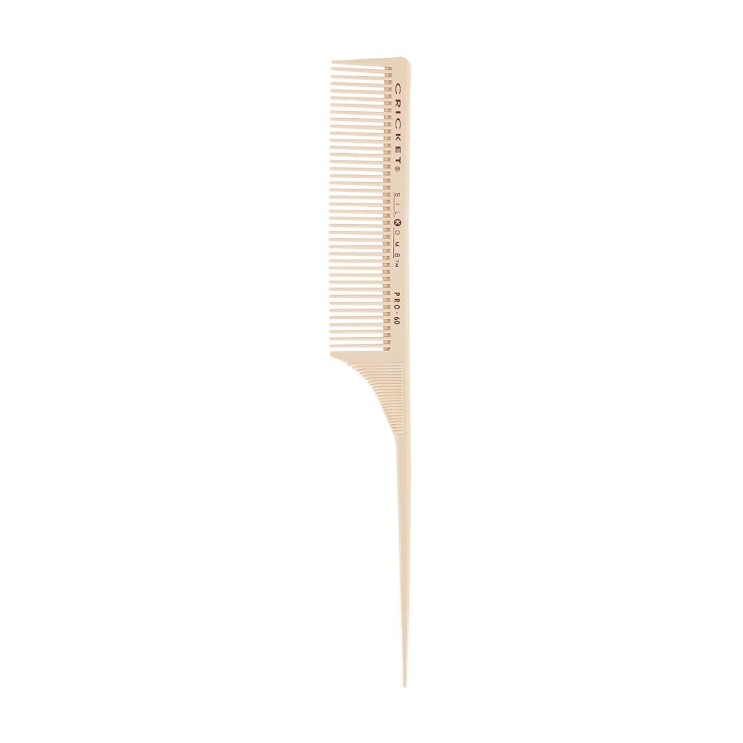 Cricket Silkomb Pro-60 Medium Tooth Rattail Comb - Japanese-Made, Silicone-Injected Design with Seamless Teeth for Precision Sectioning, Teasing