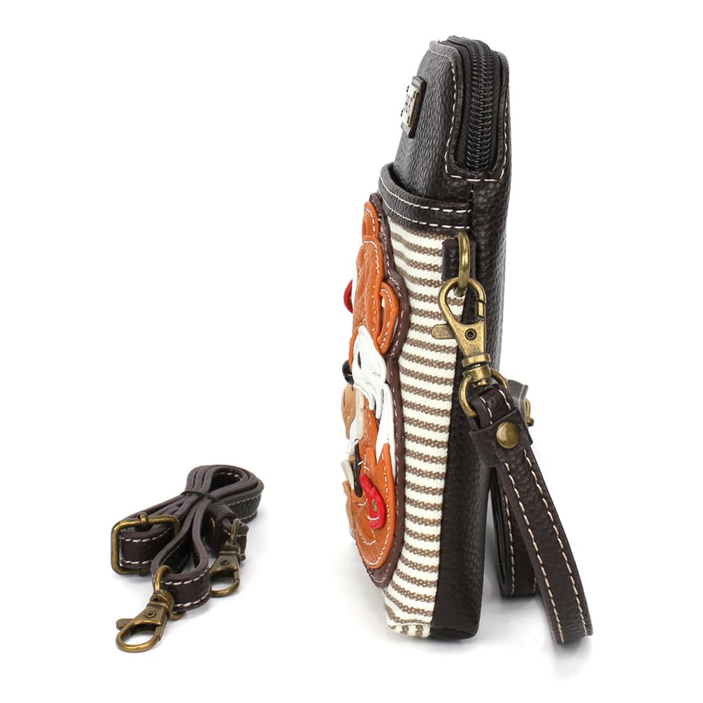 CHALA Woodland Animal Collection Cell Phone Crossbody Purse-Women PU Leather/Canvas Multicolor Handbag with Adjustable Strap - Fox Family - brown…