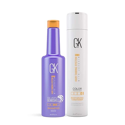 GK HAIR Global Keratin Moisturizing Conditioner and Silver Bombshell Purple Shampoo Set for Blonde & Gray Hair - Hydrating, Color-Protecting Formula