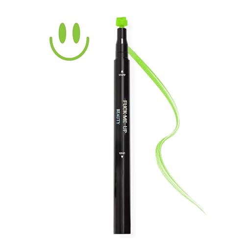 FMU Beauty UFO Body Art Stamp + Pen Liner for Bright Colorful Festival Makeup (Happy Place - Green Smiley)
