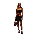 Women Gold Metal Hook Buckle Wide Dressy Fashion Elastic Belt Hip Waist Size S M Brown