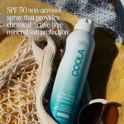 COOLA Organic Mineral Sunscreen SPF 30 Sunblock Spray, Dermatologist Tested Skin Care for Daily Protection, Vegan and Gluten Free, Fragrance Free, 5