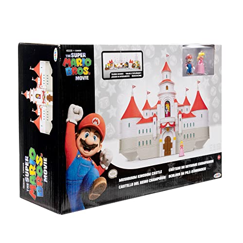 Super Mario Bros. Movie Mushroom Kingdom Castle Playset – Includes 1.25" Mario & Princess Peach Figures, Interactive Training Grounds, Ages 3+