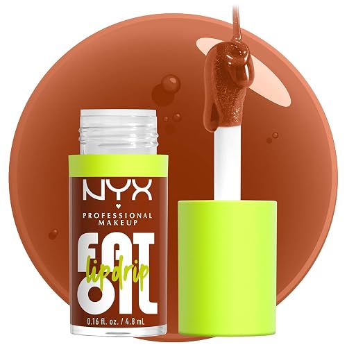 NYX PROFESSIONAL MAKEUP Fat Oil Lip Drip, Moisturizing Lip Oil Gloss, Vegan Tinted Formula, Up to 12 HR Hydration - Scrollin' (Deep Caramel)