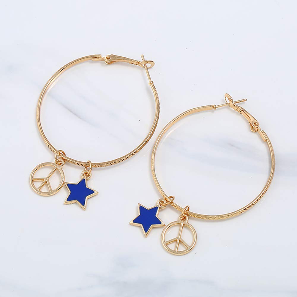 DoubleNine Star Large Hoop Earring Anti War Dangle Lightweight Peace Sign Gold Delicate Accessories for Women Girls