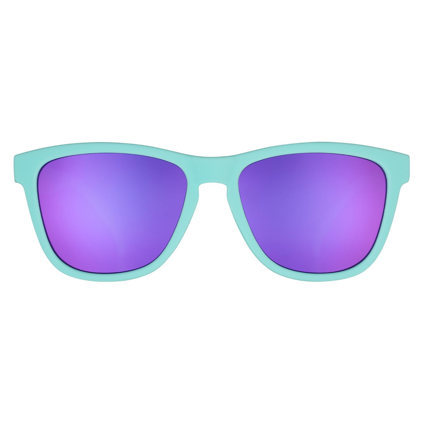 goodr Electric Dinotopia Carnival Polarized Sunglasses, Medium Sized (OG), Light Teal Solid Frames with Purple Mirrored Reflective Lens, UV400