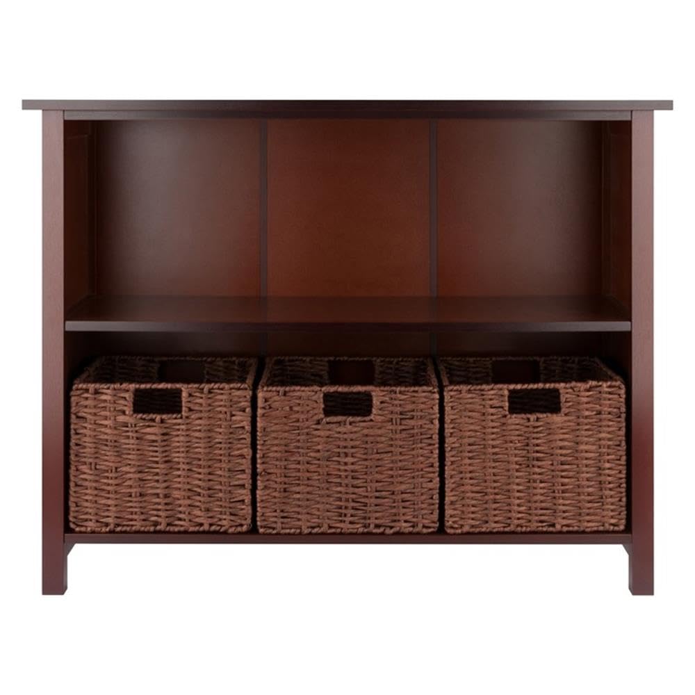 Winsome Wood Milan 4-Pc Storage Shelf with 3 Foldable Woven Baskets - Walnut