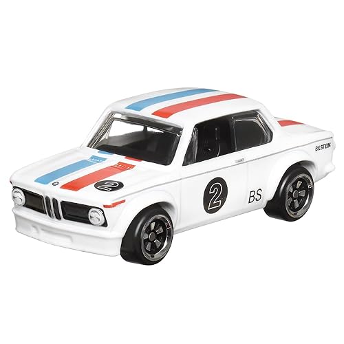 Hot Wheels Collectible Die-Cast Vintage Racing Club Vehicle - White with Red and Blue Stripes Sports Car - Inspired by BMW 2002 - HRT81-3/6