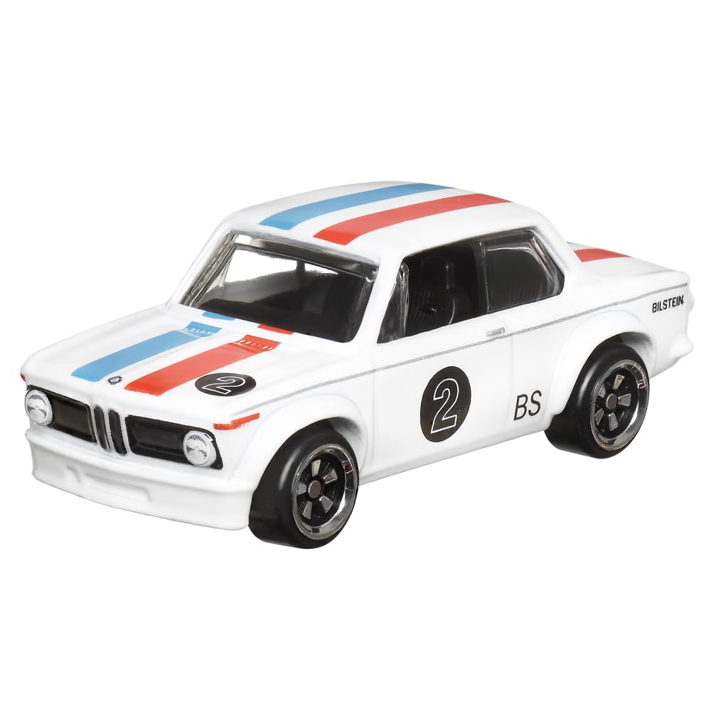 Hot Wheels Collectible Die-Cast Vintage Racing Club Vehicle - White with Red and Blue Stripes Sports Car - Inspired by BMW 2002 - HRT81-3/6