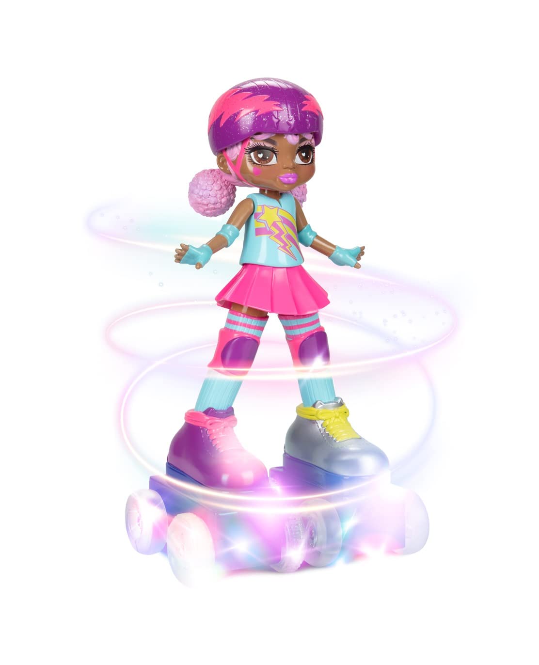 JAKKS Pacific Rock N Rollerskate Doll Lightning Luna Light Up Remote Control Rollerskating Doll - Plays Music and Skates!, 10" H