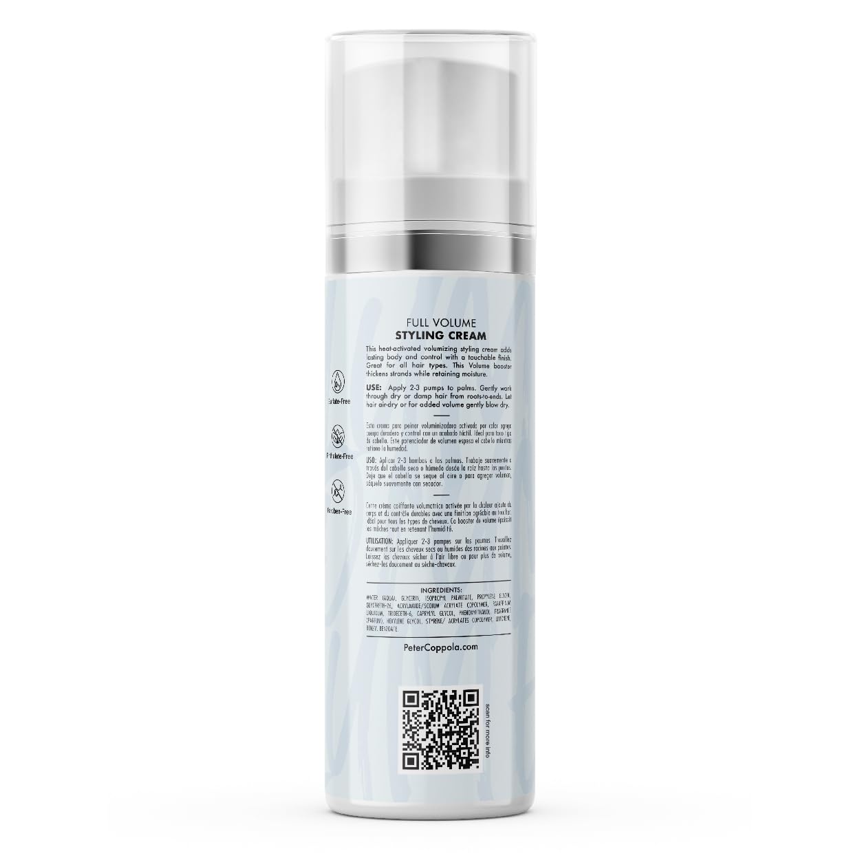 Peter Coppola Full Volume Styling Cream - Volumizing Lightweight Blow Dry Cream for Thickening, Adding Volume and Styling for All Hair Types (4.4 Fl