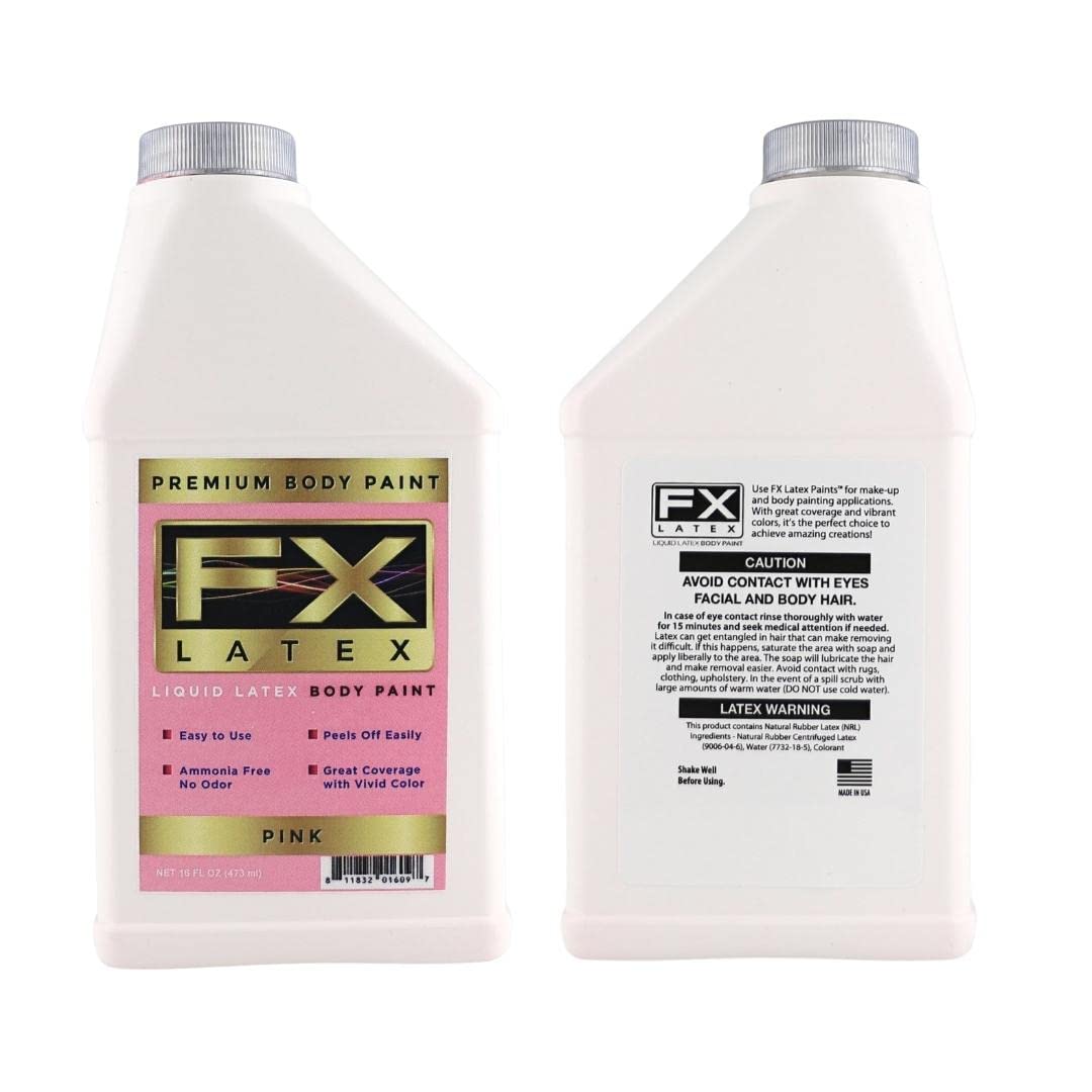 Liquid Latex - Face and Body Paint, Ammonia Free, Easy On and Off, Cosplay Makeup, Create Professional Monster, Zombie Arts 16 Oz (Pink)