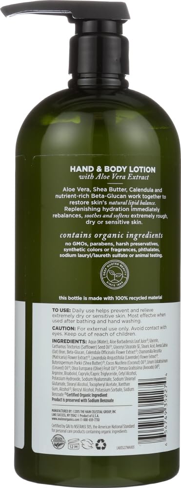 Avalon Organics Hand & Body Lotion for Dry Skin Aloe Unscented, 32 OZ