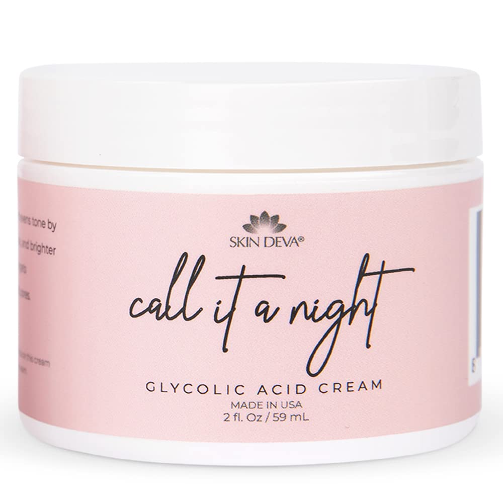 Skin Deva Glycolic Acid Cream Exfoliates Skin During Sleep - Brightens, Corrects Dark Spots & Shadows, Evens Skin Tone, Reduces Pores. Natural