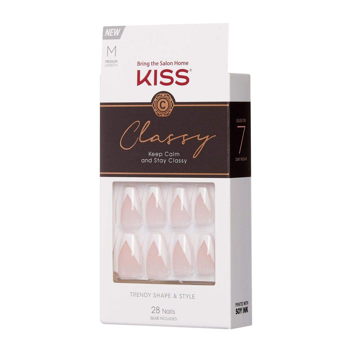 KISS Classy French Nail Manicure Kit with Gel Finish, Medium, Coffin Shaped, “Silk Dress”, Gel Nail Kit Includes Pink Nail Glue (Net Wt. 2 g