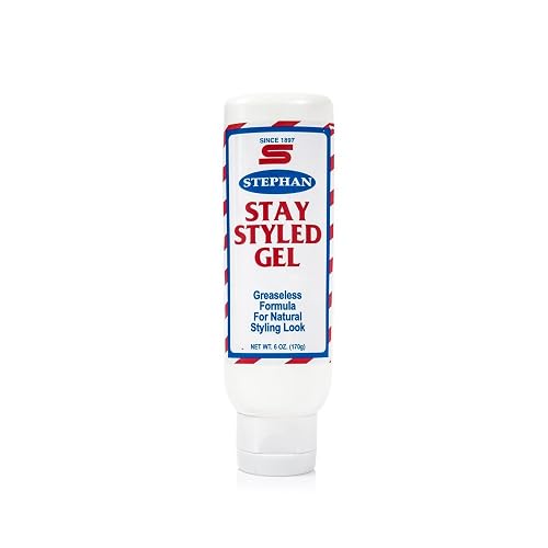 Stephan Stay Styled Hair Gel with Aloe Vera, Greaseless Firm Hold Men's Styling Formula, Flake-Free All-Day Control, 6 oz Squeeze Tube