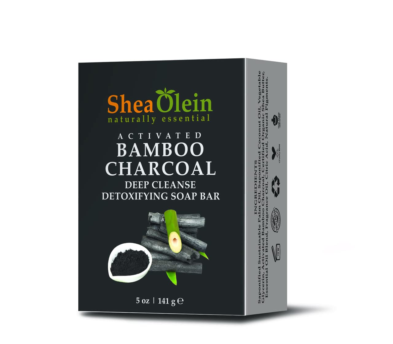 SheaOlein- ACTIVATED BAMBOO CHARCOAL DEEP CLEANSE DETOXIFYING SOAP BAR 5 oz. (6 Bars)