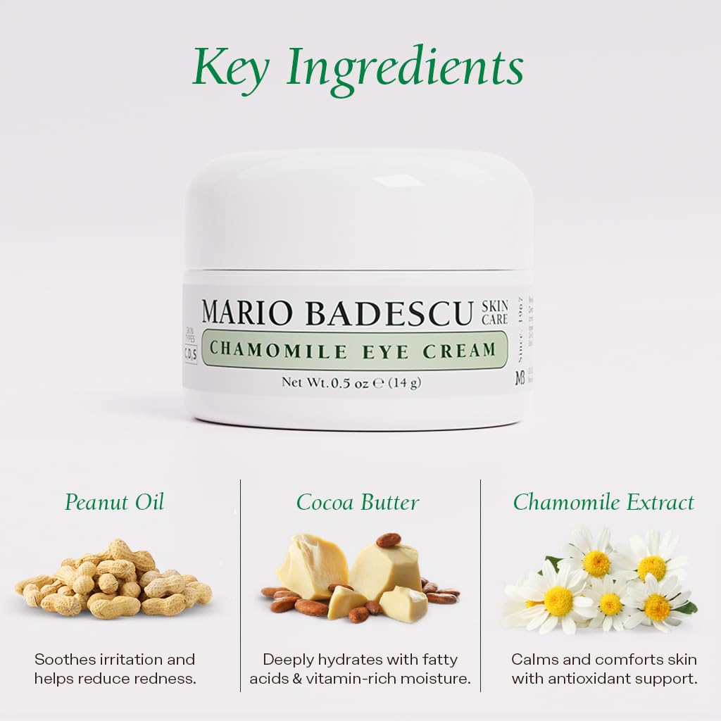 Mario Badescu Chamomile Eye Cream for Combination, Dry or Sensitive Skin, Luxurious & Soothing Eye Care Formulated with Vitamin A & E Oils, Pack of 1