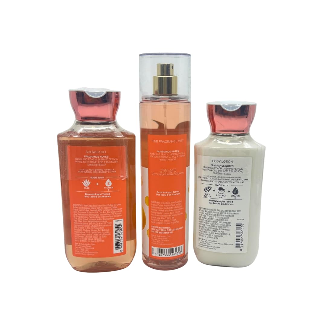 Bath & Body Works Pretty as Peach 3-Pc Gift Set – Shower Gel 10 oz, Fine Fragrance Mist 8 oz & Body Lotion 8 oz | Holiday Bundle