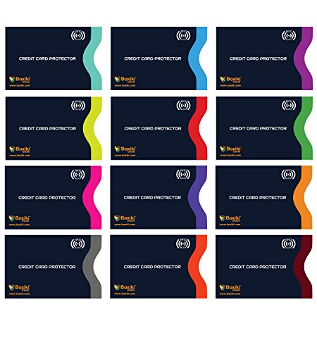 Boxiki Travel Rfid Blocking Sleeves, Set With Color Coding Identity Theft Prevention Envelopes Of 12 Credit Card (Navy Blue)