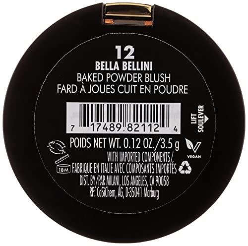 Milani Baked Blush, Powder Blush for Cheeks, Cruelty Free Makeup - Shape, Contour & Highlight Face for a Shimmery or Matte Finish - Bella Bellini