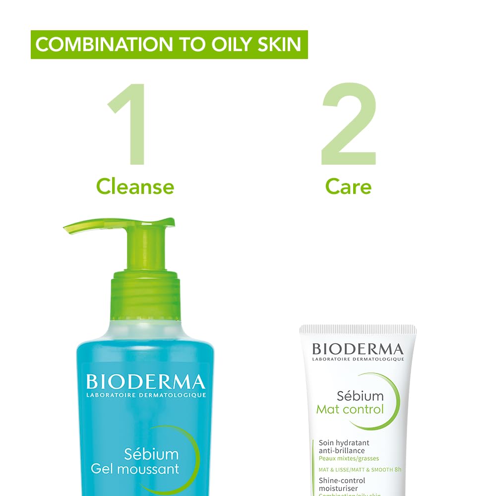 Bioderma Sébium Foaming Gel Pump, Gentle Face Cleanser, Makeup Removing Cleanser, Skin Purifying Face Wash for Combination to Oily Skin, 6.76 Fl Oz