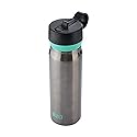 BUILT 20 fl oz Double-Walled Stainless Steel Wide Mouth Cascade Bottle, Straw Lid Spill-resistant Travel Cup with Rubber Grip Keep Drinks Cold Hot