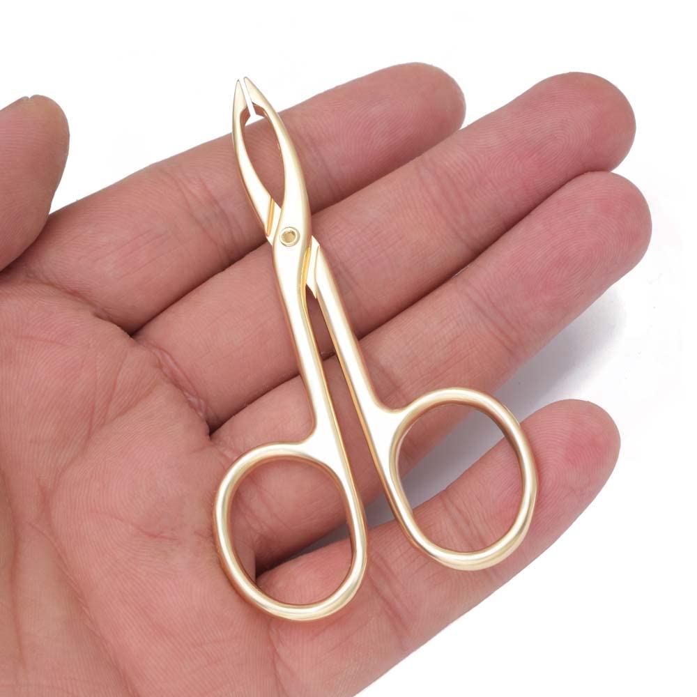Motanar 2 Pieces Tweezers Scissor Handle Straight Tip Scissor Shaped Eyebrows Tweezers for Hair Plucker Remover Facial Hair Eyebrows Care (Golden)