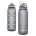 Teentumn 30oz Sport Water Bottle with Time Markers, Large Durable Gym Plastic Bottle Tritan BPA Free for Fitness, Outdoor Enthusiasts, Leakproof Gray