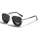 weiyuchen Polarized TR90 Sunglasses Vintage Square Flattop Sun Glasses Double Bridge Metal UV400 Eyewears (gold with black)