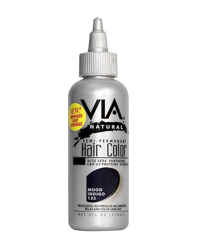 Via Natural Semi-Permanent Hair Color Rinse with Aloe Vera (122 Moon Indigo) 4 ounce