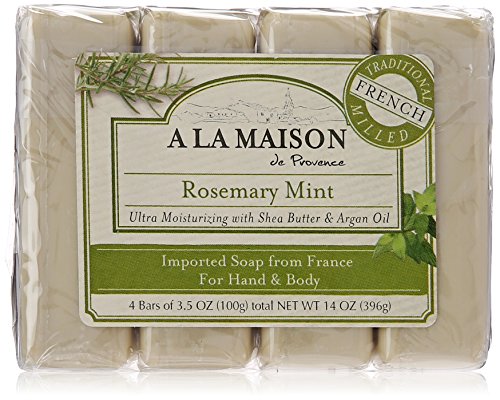 A LA MAISON Rosemary Mint Bar Soap - Triple French Milled Natural Moisturizing Hand Soap Bar (4 Bars of Soap, 3.5 oz)