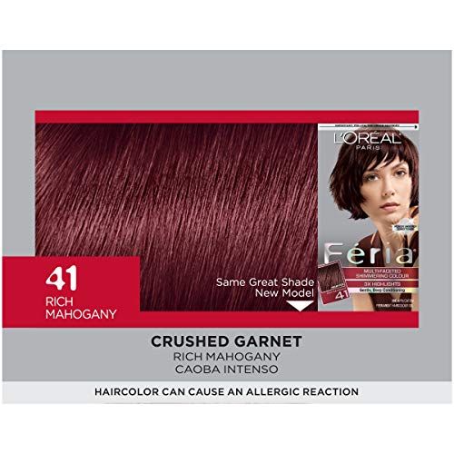 L'Oreal Paris Feria Multi-Faceted Shimmering Permanent Hair Color, 41 Crushed Garnet (Rich Mahogany), Pack of 1, Hair Dye